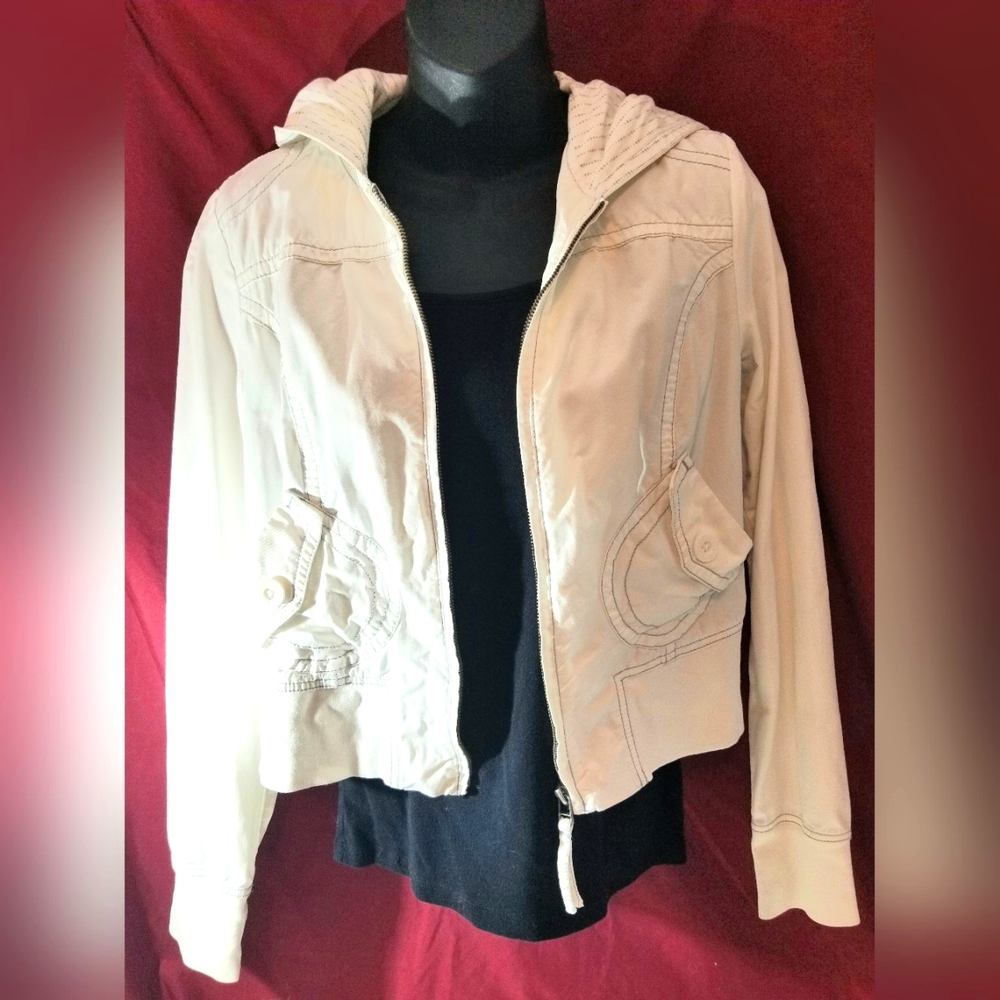 Women's White Aeropostale Hooded Jacket, Size M, Short Waisted